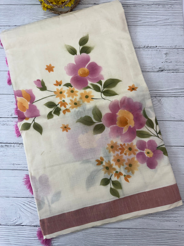 Kerala cotton saree with floral prints