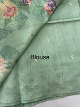 Crushed Blended tussar silk saree with embroidery- MTS355 - MintGreen