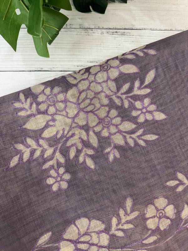 Tissue Linen Saree with applique work MRS890
