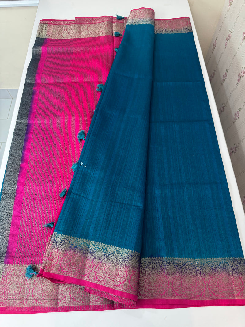 Blended tussar silk sarees with contrast pallu & blouse MTL430