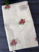 Supernet saree with cross stitch embroidery MCJ874 white & Red