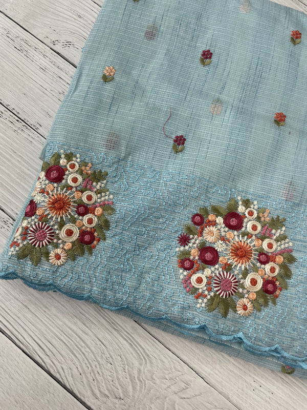 Soft kota silk saree with embroidery MSS678 - PastelBlue
