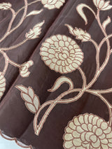 Viscose organza saree with applqiue work - MSH930 Coffee