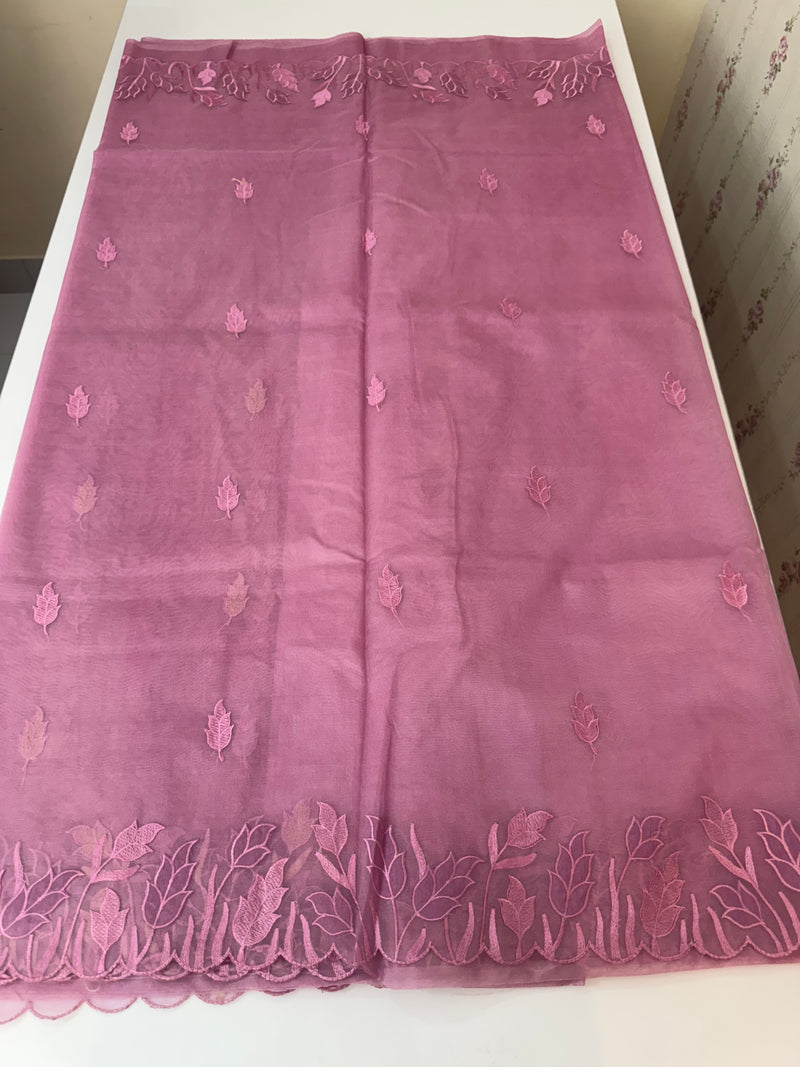 Viscose Organza saree with applique work-MSH103 OnionPink