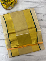 Kerala gold tissue saree with temple border - Green