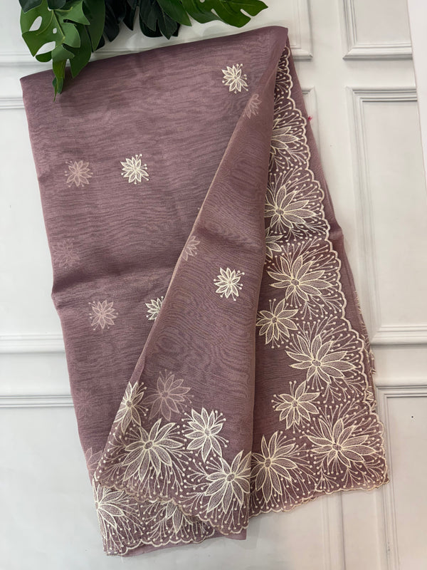 Crush Organza saree with applique work borders MS14413 PastelMauve