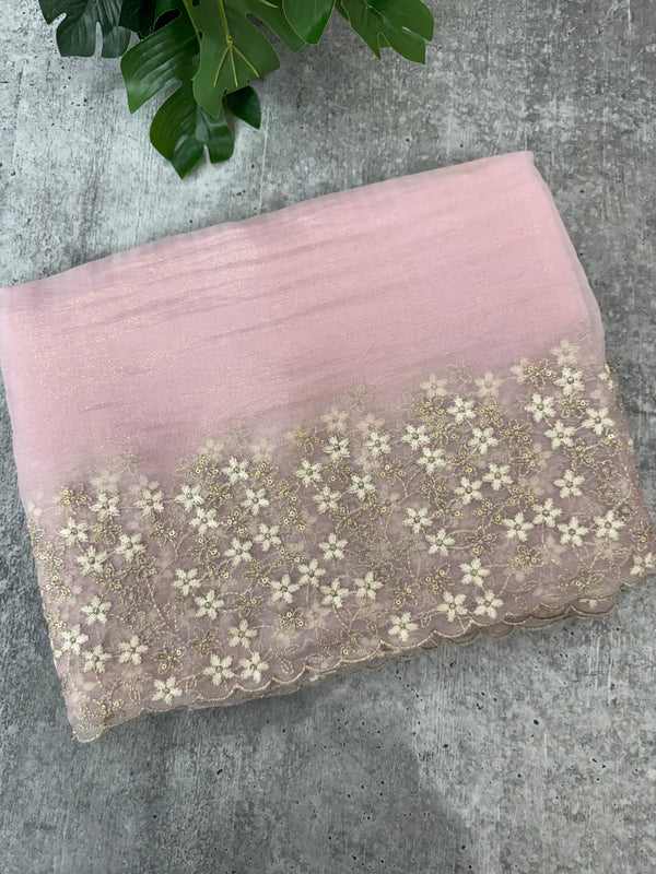 Crush tissue Organza saree with embroidery work MS14791- PastelPink