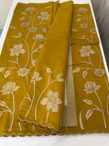 Malai chanderi saree with applique work MSM6201 Mustard