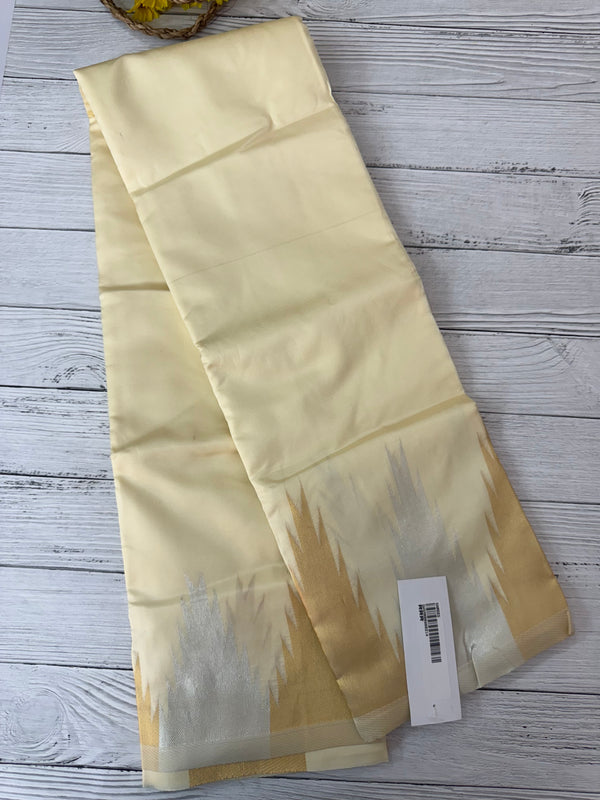 Semi silk saree with temple borders - Cream