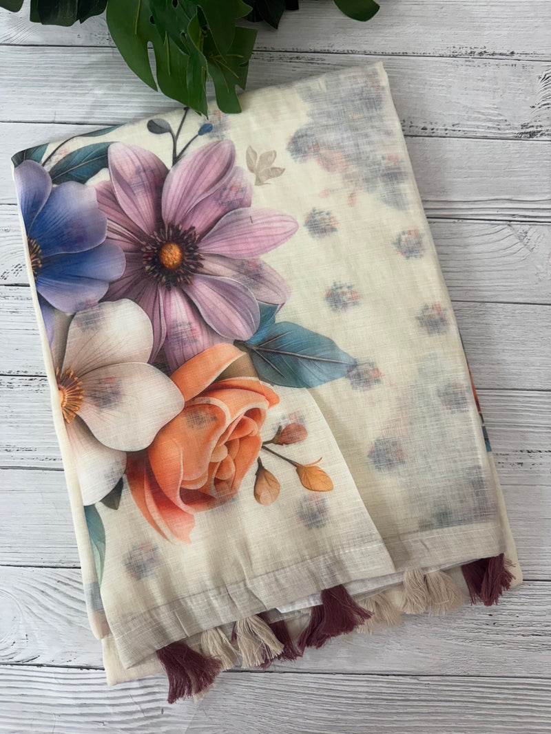 Digital printed semi Linen Saree MLS615- 10