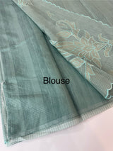 Soft tissue kota checks saree with applique work (2)- MSH5407  Pastel DuskyBlue
