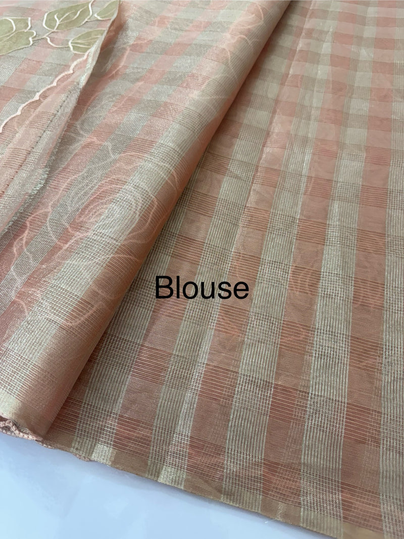 Tissue Silk applique work saree MSH133 Design 1- Peach