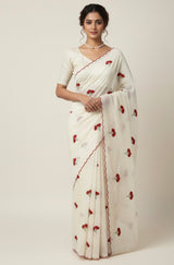 Mul chanderi embriodery saree with scalloped borders MSH115