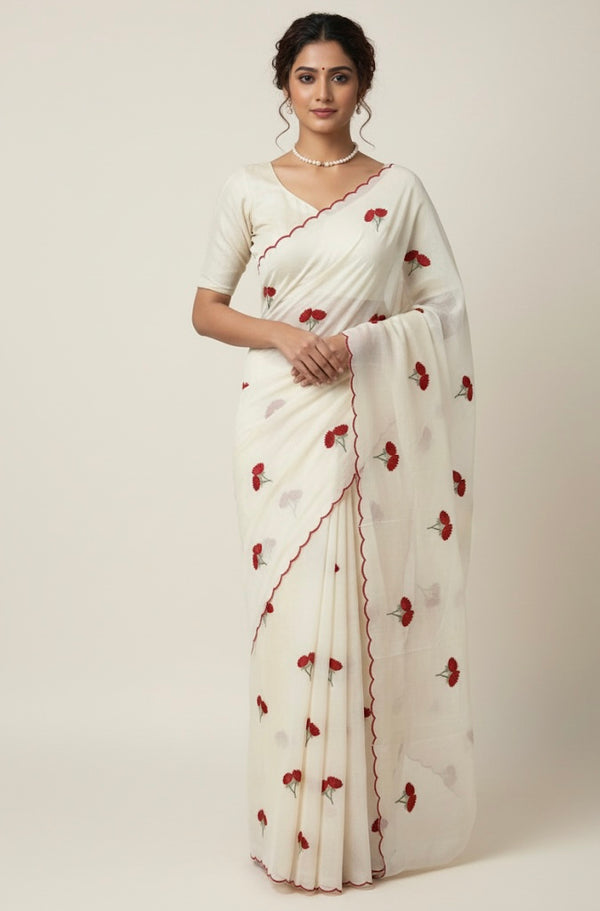 Mul chanderi embriodery saree with scalloped borders MSH115