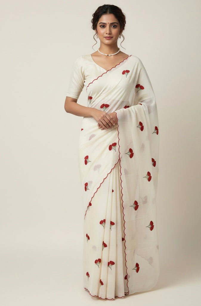 Mul chanderi embriodery saree with scalloped borders MSH115