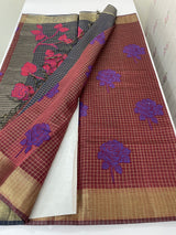 Semi silk saree with checks applique work MSS5687