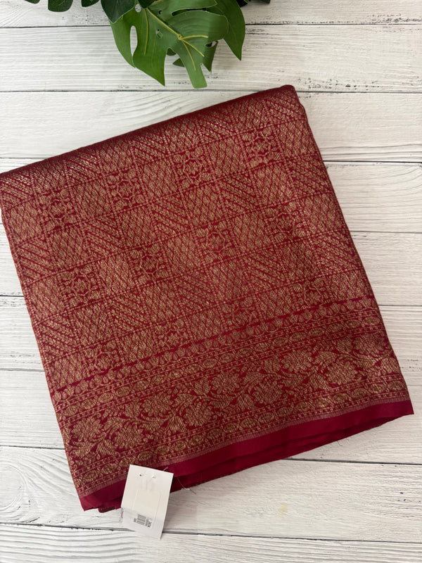 Semi katan Banarasi saree in antique zari weaving - MSKB899 MaroonRed