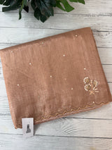 Tissue silk saree with foil work and cutdana scalloped border  MTSS432 - Peach