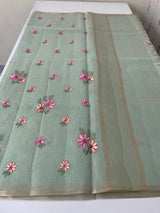 Tissue mix Soft silk saree with embroidery MS8189- Pastel BluemixGreen