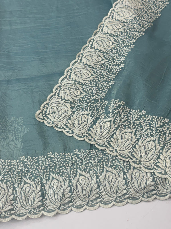 Crush Organza embroidery saree MS9739 DuskyBlue