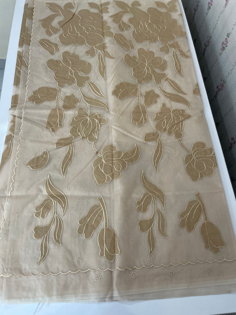 Semi organza saree with appliqué work - MSH906 CloudGrey