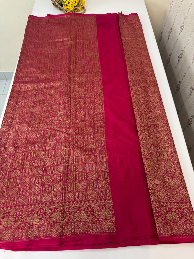 Semi katan Banarasi saree in antique zari weaving - MSKB899 RaniPink