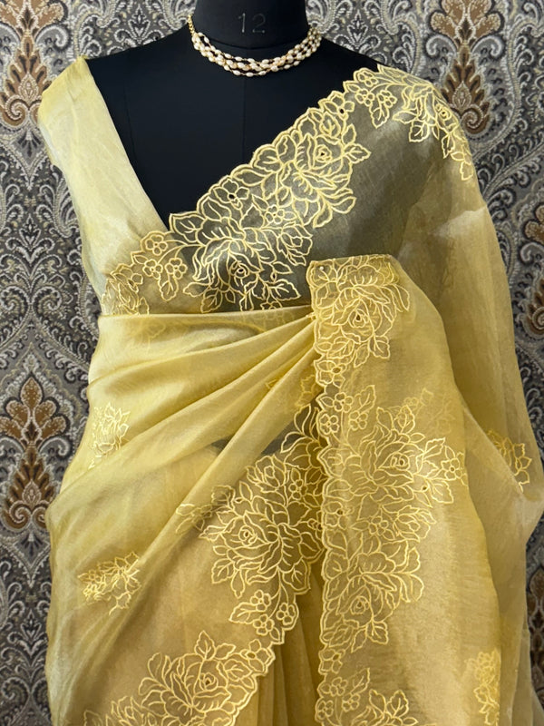 Cutwork Tissue Organza saree MS14051- DuskyYellow