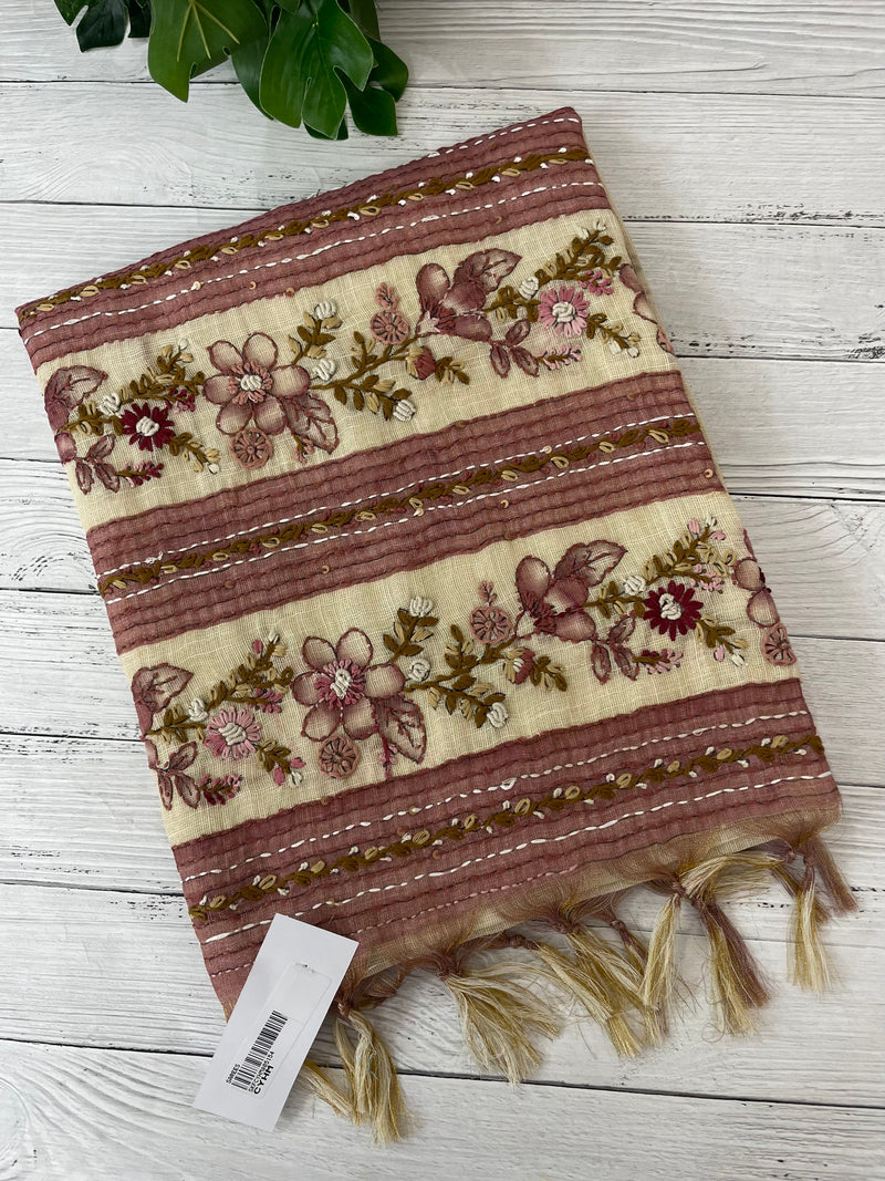 Tissue linen saree with kanta embriodery saree MS88650