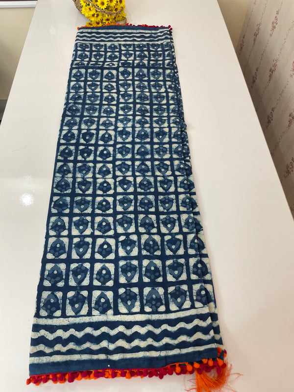 Pure mul cotton hand block printed saree SKSRMY