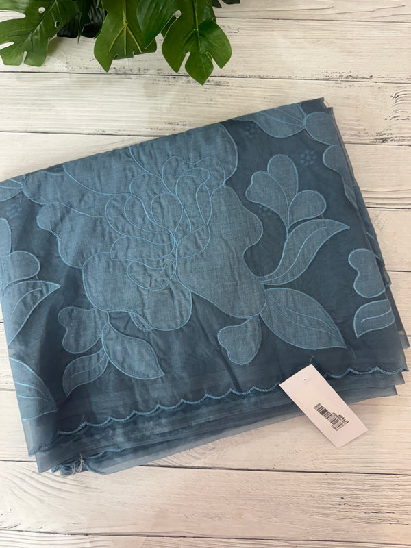 Semi organza saree with appliqué work - MSH906 MidnightBlue