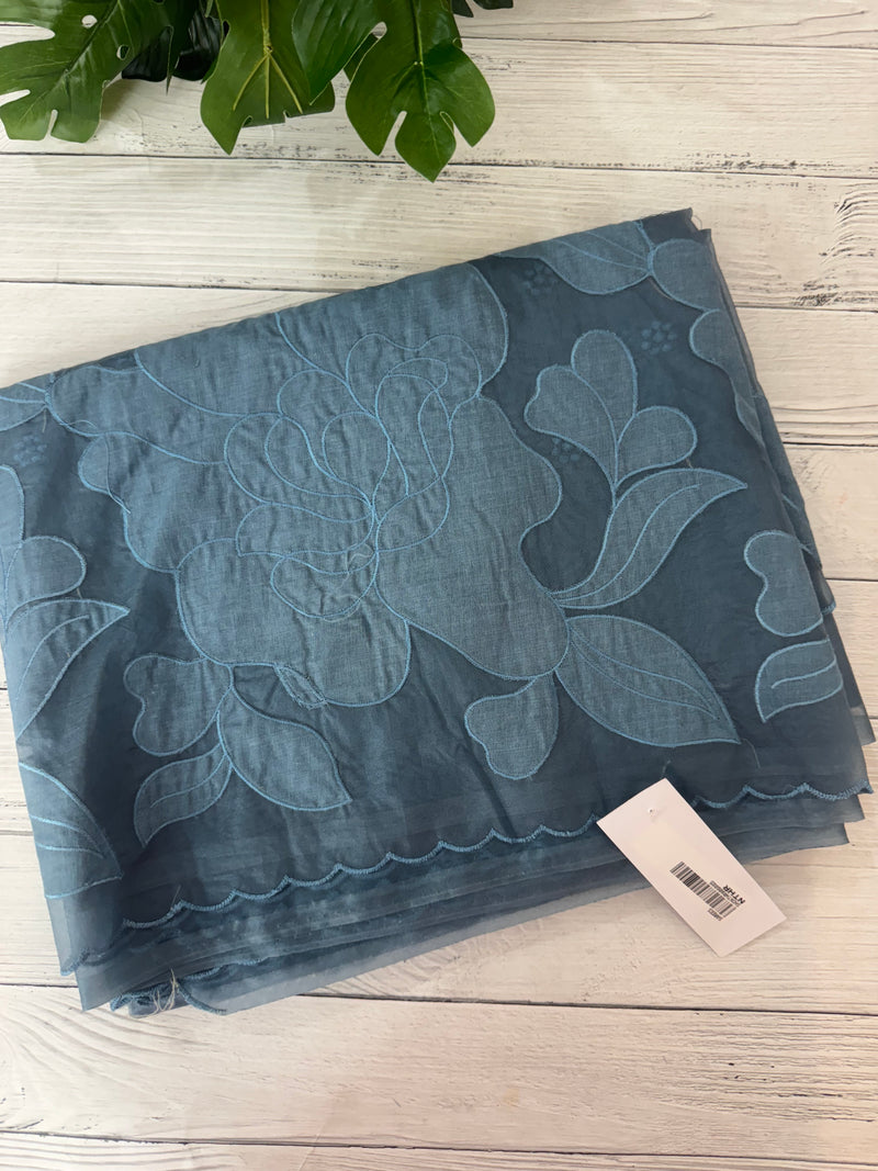 Semi organza saree with appliqué work - MSH906 MidnightBlue