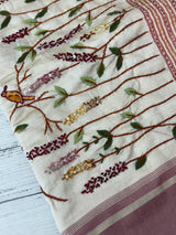 Blended tussar silk saree with hand embroidery MS40488