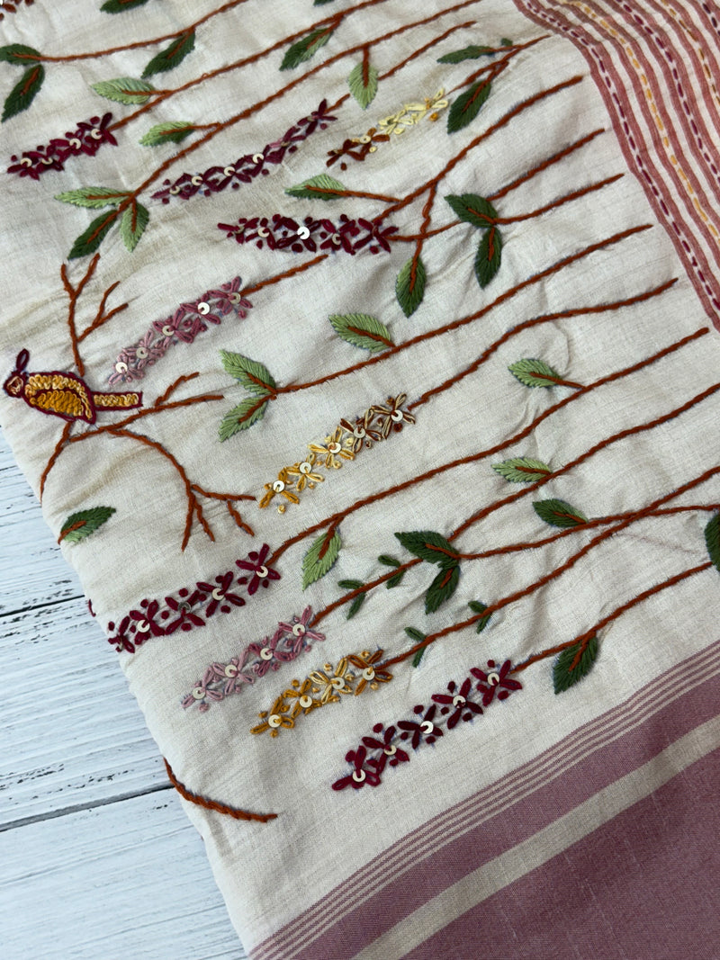 Blended tussar silk saree with hand embroidery MS40488