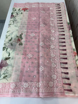 Chanderi digital printed saree with chikankari embriodery MSH171