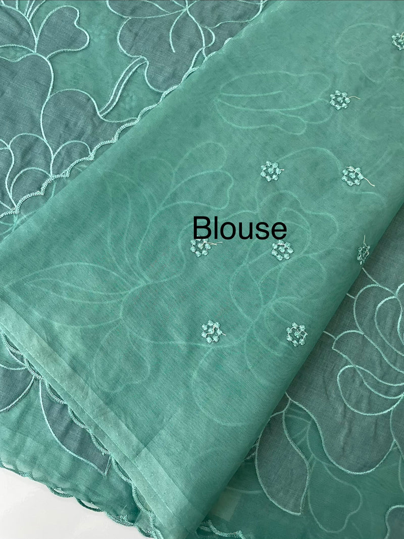 Semi organza saree with appliqué work - MSH906 TealGreen