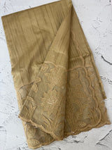 Blended tussar saree with organza applique applique borders MTSS452 Chiku