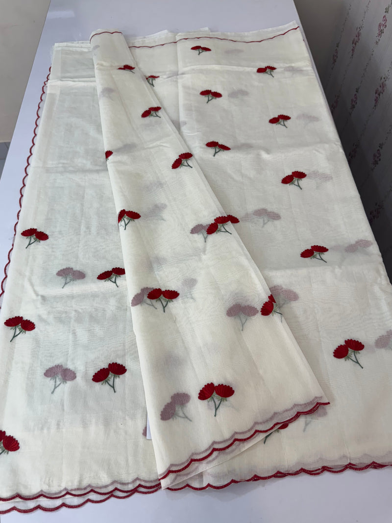 Mul chanderi embriodery saree with scalloped borders MSH115