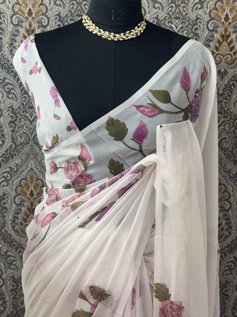 Pure Georgette saree with digital prints and sequence work SHCNEIR