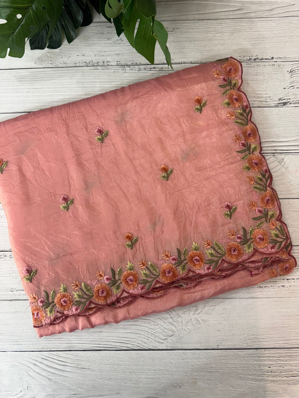 Crush Organza embroidery saree MS14567 Peach