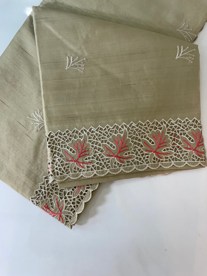 Cutwork semi Tussar saree MSTS352