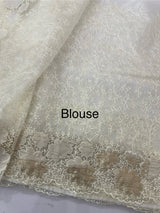 Soft Organza saree with thread work and tissue applique borders - MCW605 Offwhite