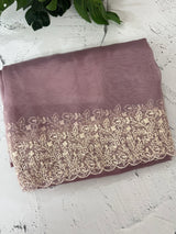 Glass organza saree with embroidery borders- MCW161 DuskyMauve