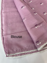 Soft kota checks saree with embroidery - MS9898 Lilac