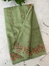 Soft kota checks saree with embroidery  - MS7843 DuskyGreen