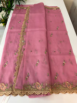 Crush Georgette-Organza cutwork & embroidery saree  MS8501 - BISCCNYY Pink