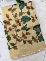 Tissue linen saree with applique work MLS5478