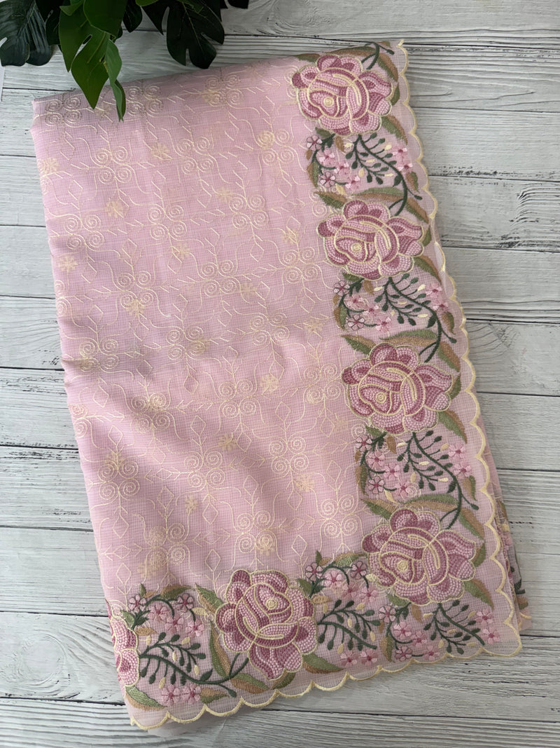 Phulkari NetKota embroidery saree - MSH126 PastelPink