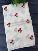 Kota checks embroidery saree White & Red