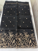 Silk organza saree with  metallic zari work - MS14634 Black
