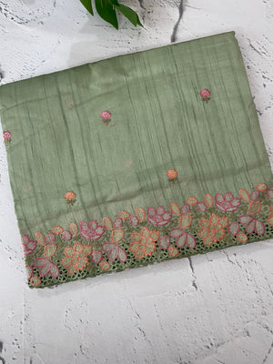 Blended tussar saree with cutwork border- MSHK695